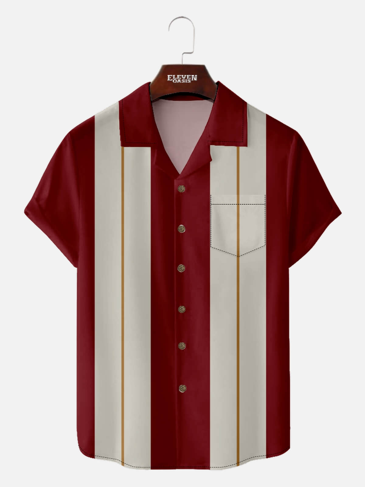 Men's Retro Pinstripe Bowling Short Sleeve Shirt Eleven Oasis
