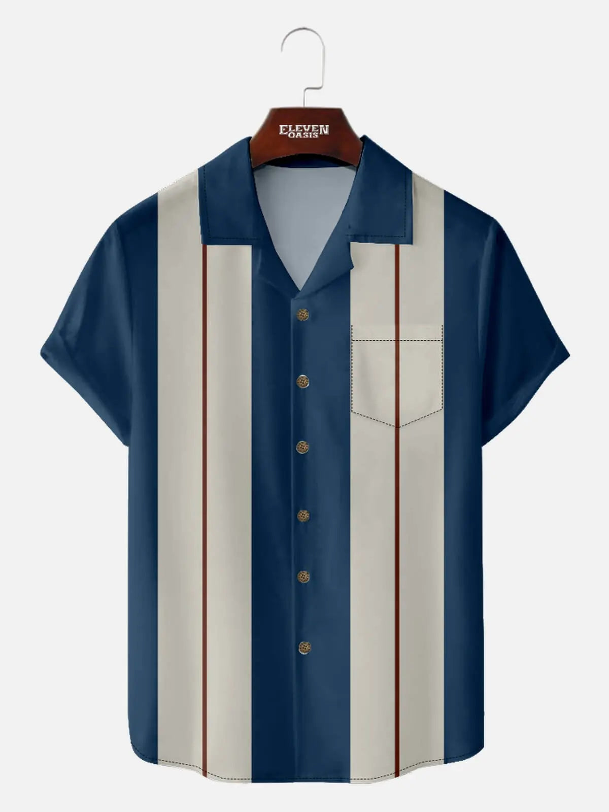 Men's Retro Pinstripe Bowling Short Sleeve Shirt Eleven Oasis