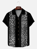 Men's Leopard Print Panel Bowling Short Sleeve Shirt Eleven Oasis