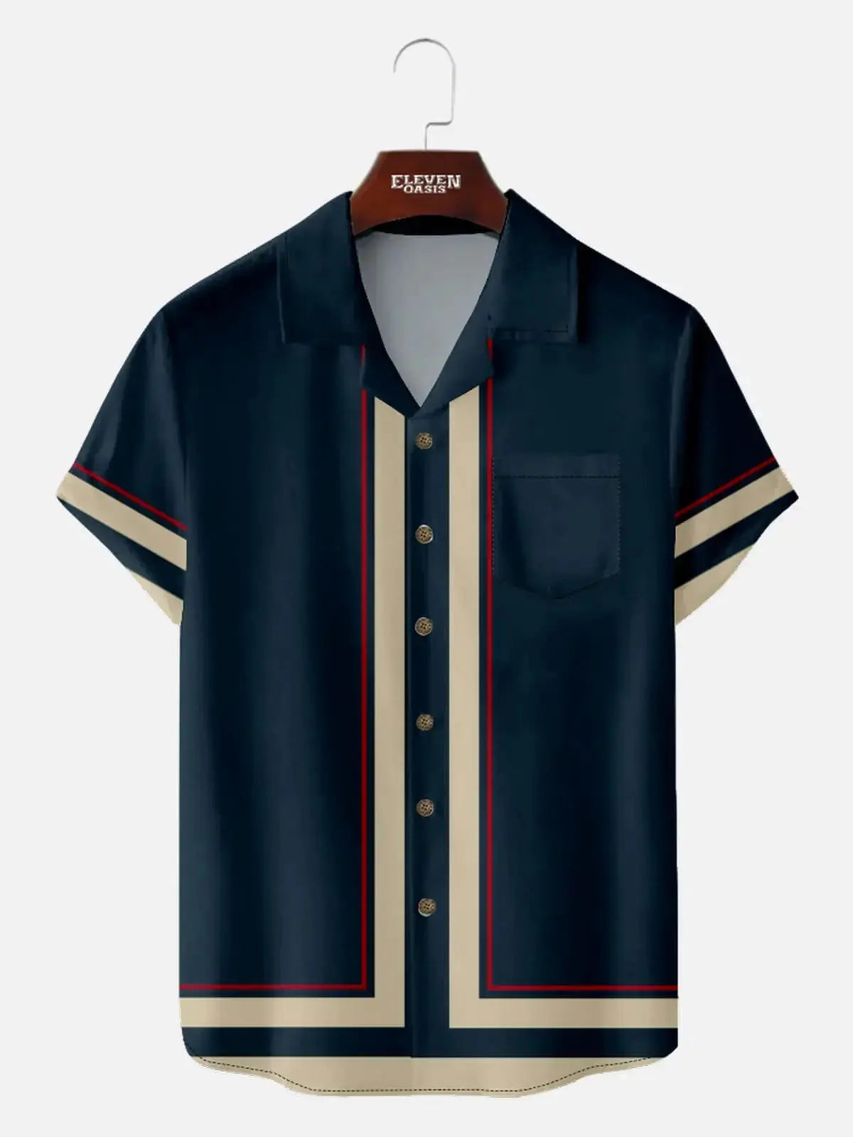Men's Classic Contrast Trim Customizable Short Sleeve Shirt ElevenOasis