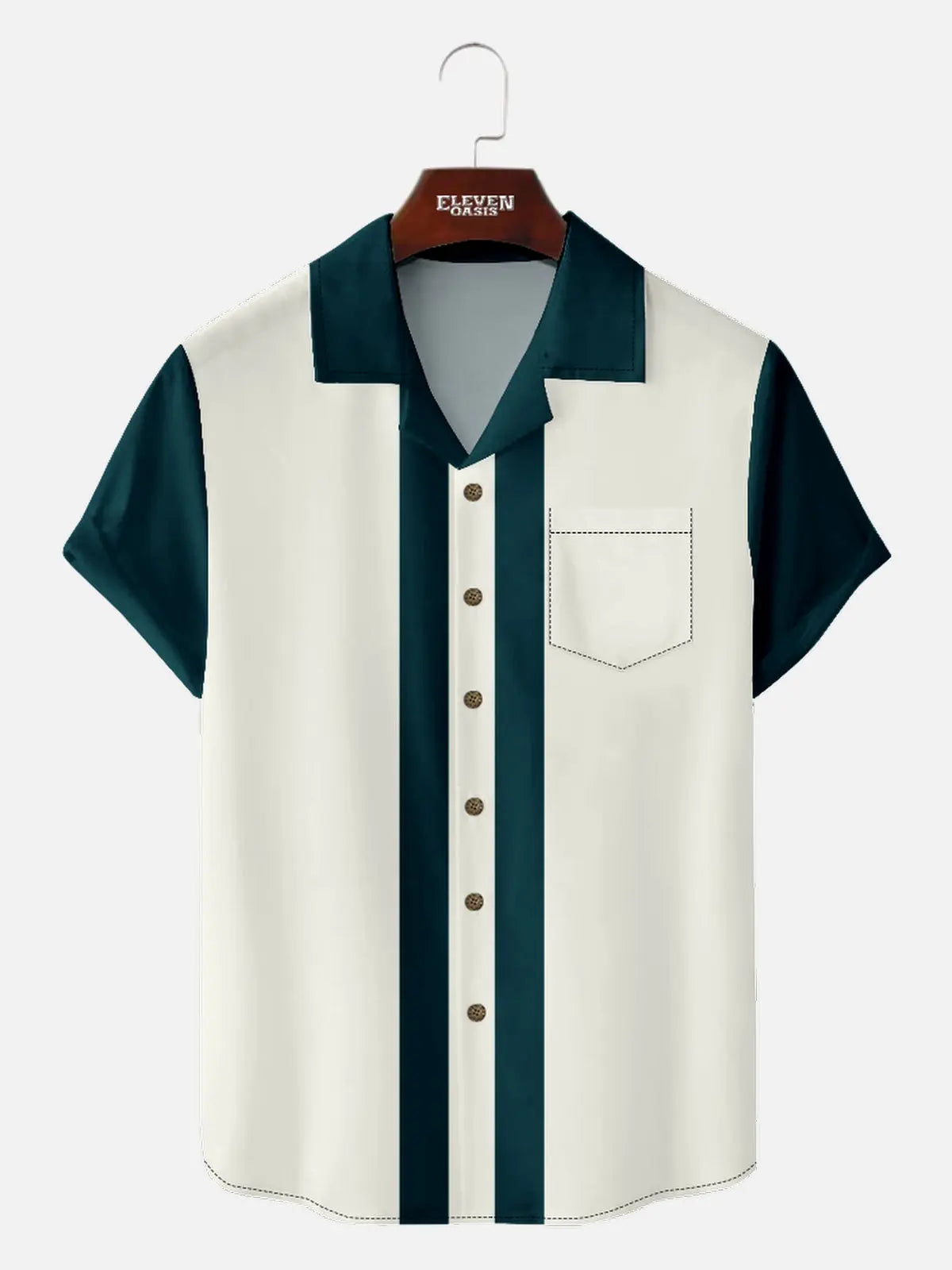 Men's Classic Racing Stripe Bowling Short Sleeve Shirt Eleven Oasis