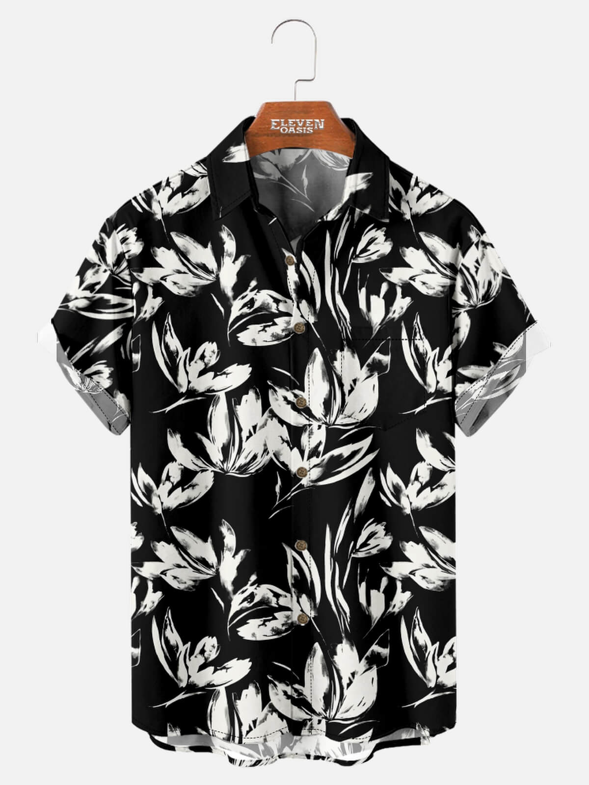 Tall Men's Monochrome Floral Pattern Short Sleeve Shirt Eleven Oasis