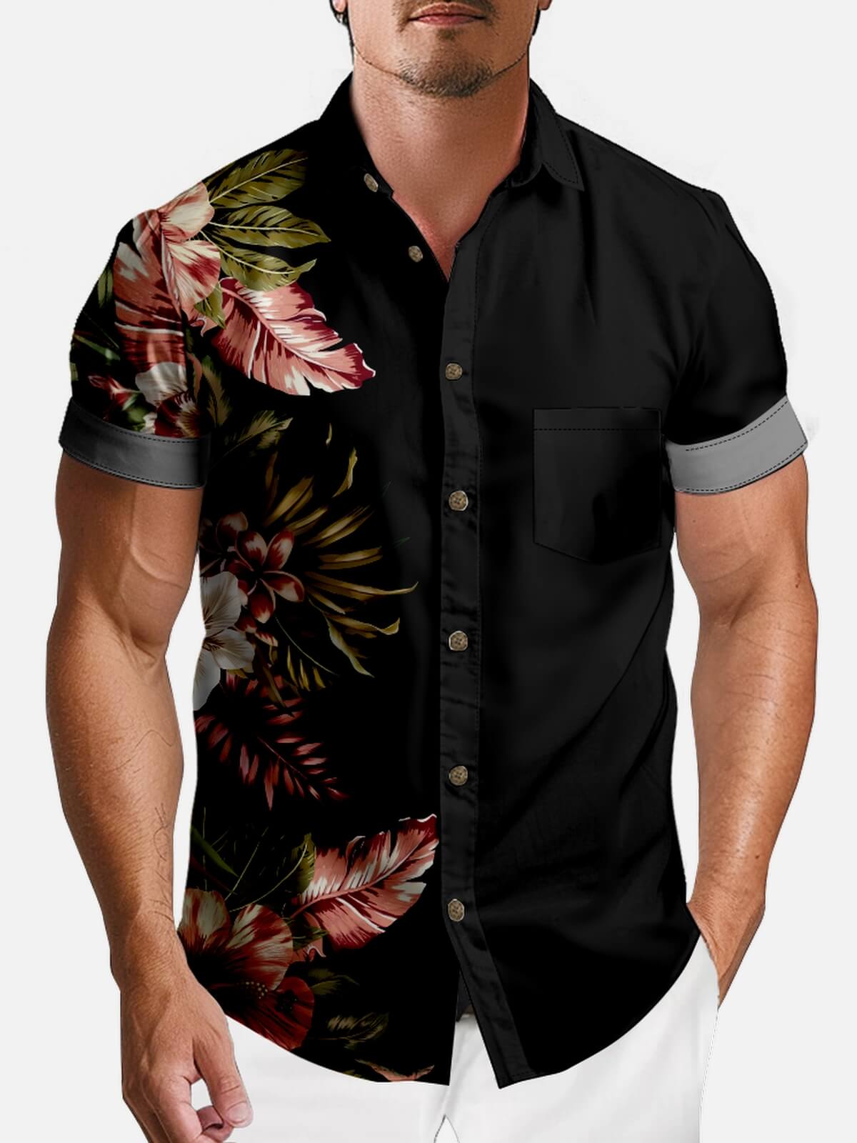 Tall Men's Split Tropical Floral Short Sleeve Shirt Eleven Oasis