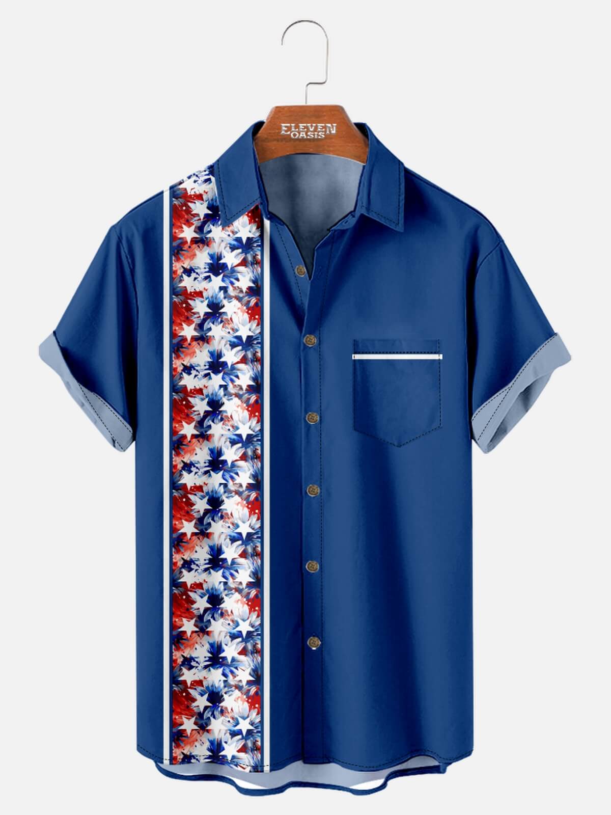 Men's Patriotic Floral Panel Short Sleeve Shirt Eleven Oasis