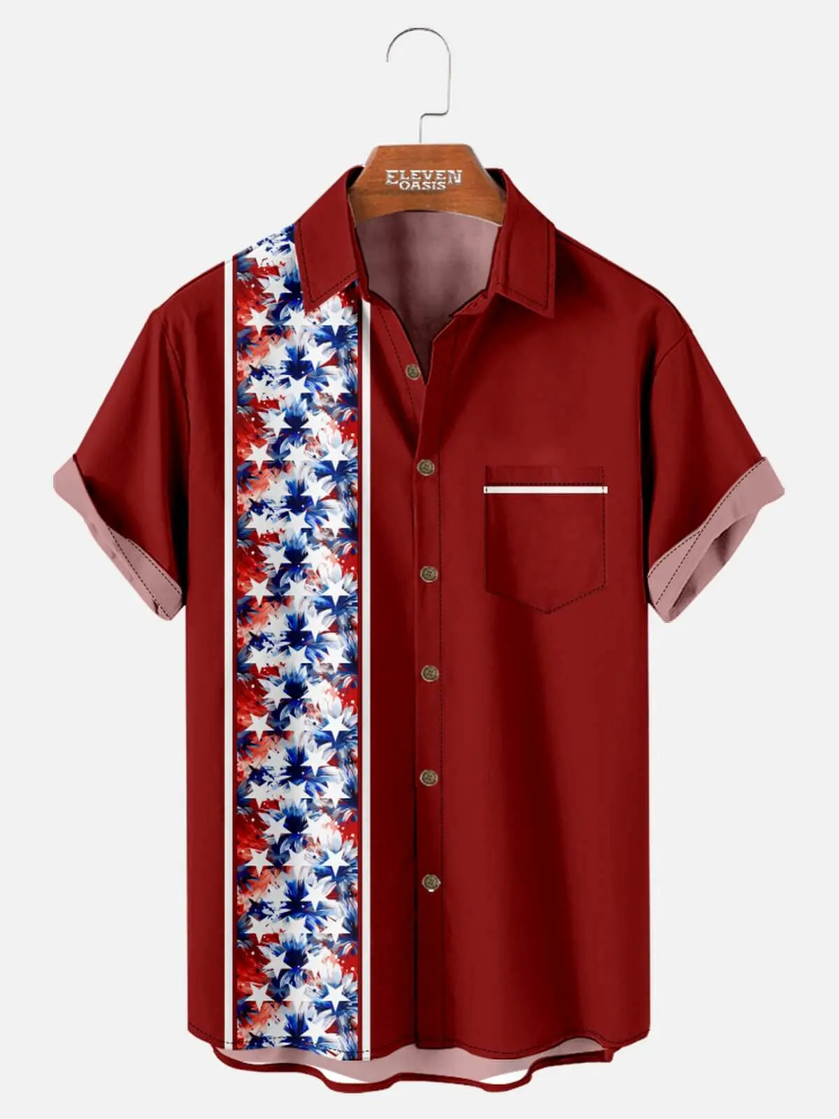 Men's Patriotic Floral Panel Short Sleeve Shirt Eleven Oasis