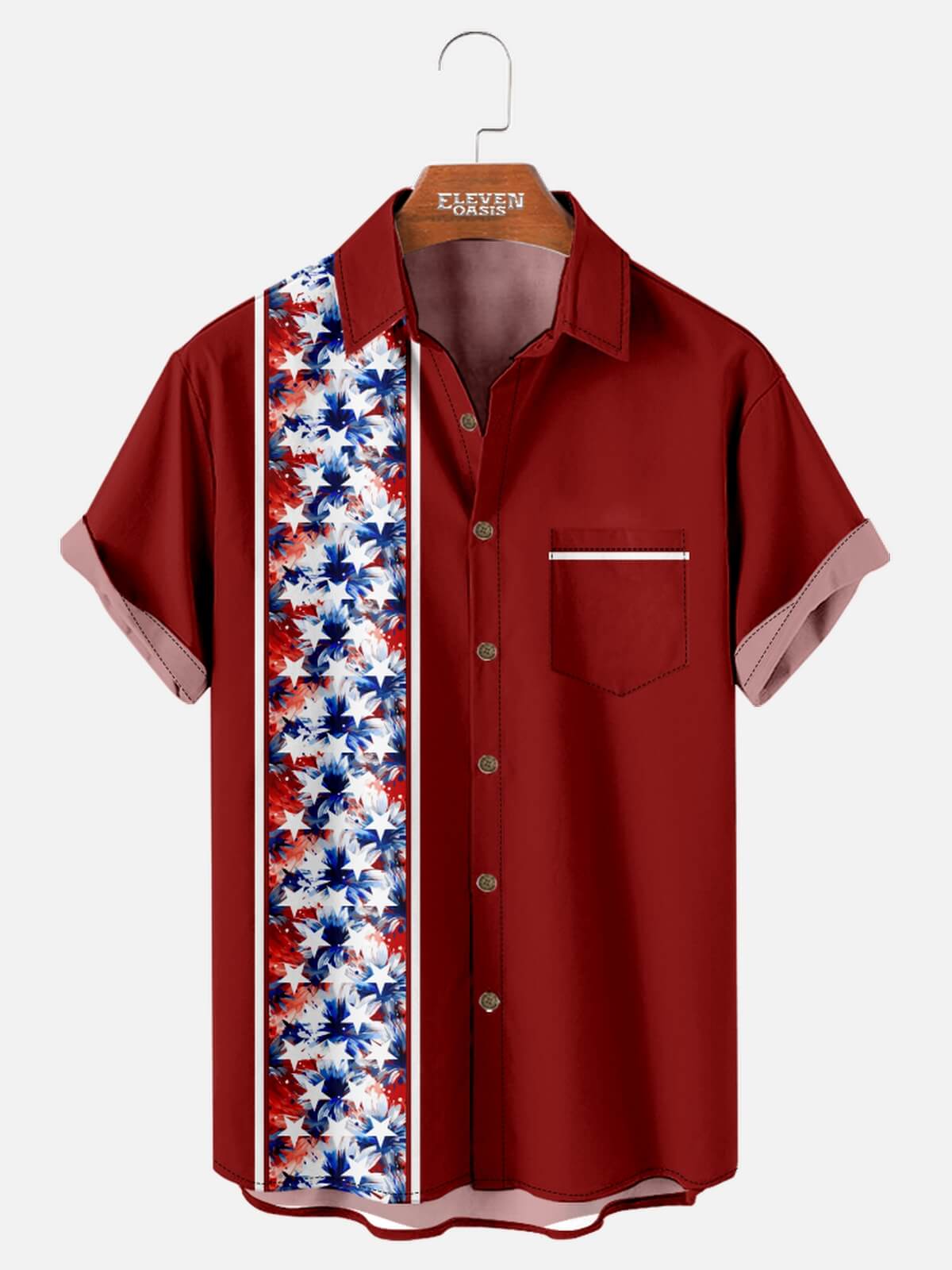 Tall Men's Patriotic Floral Panel Short Sleeve Shirt Eleven Oasis