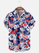 Men's Patriotic Hawaiian Floral Short Sleeve Shirt Eleven Oasis