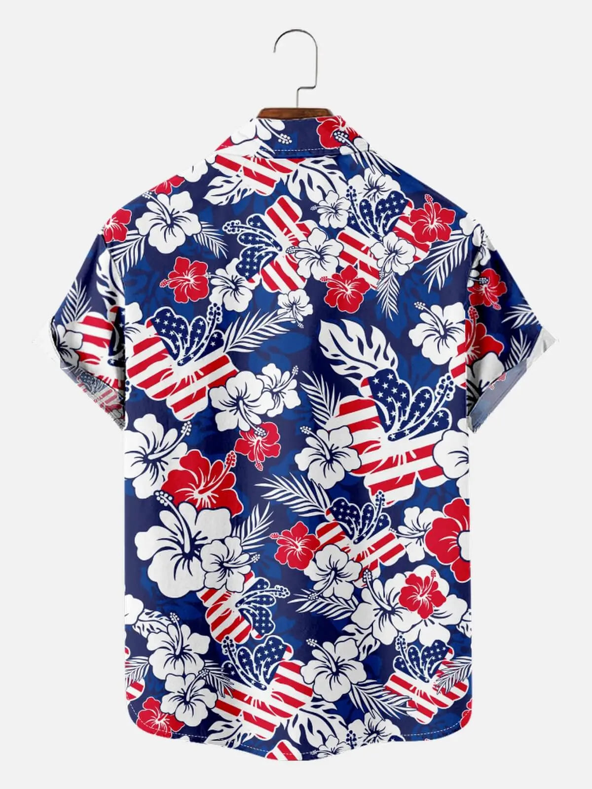 Tall Men's Patriotic Hawaiian Floral Short Sleeve Shirt Eleven Oasis