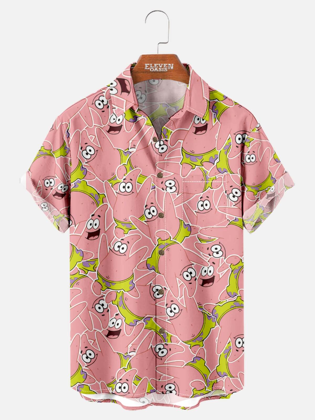 Tall Men's Patrick Star Pattern Short Sleeve Shirt Eleven Oasis