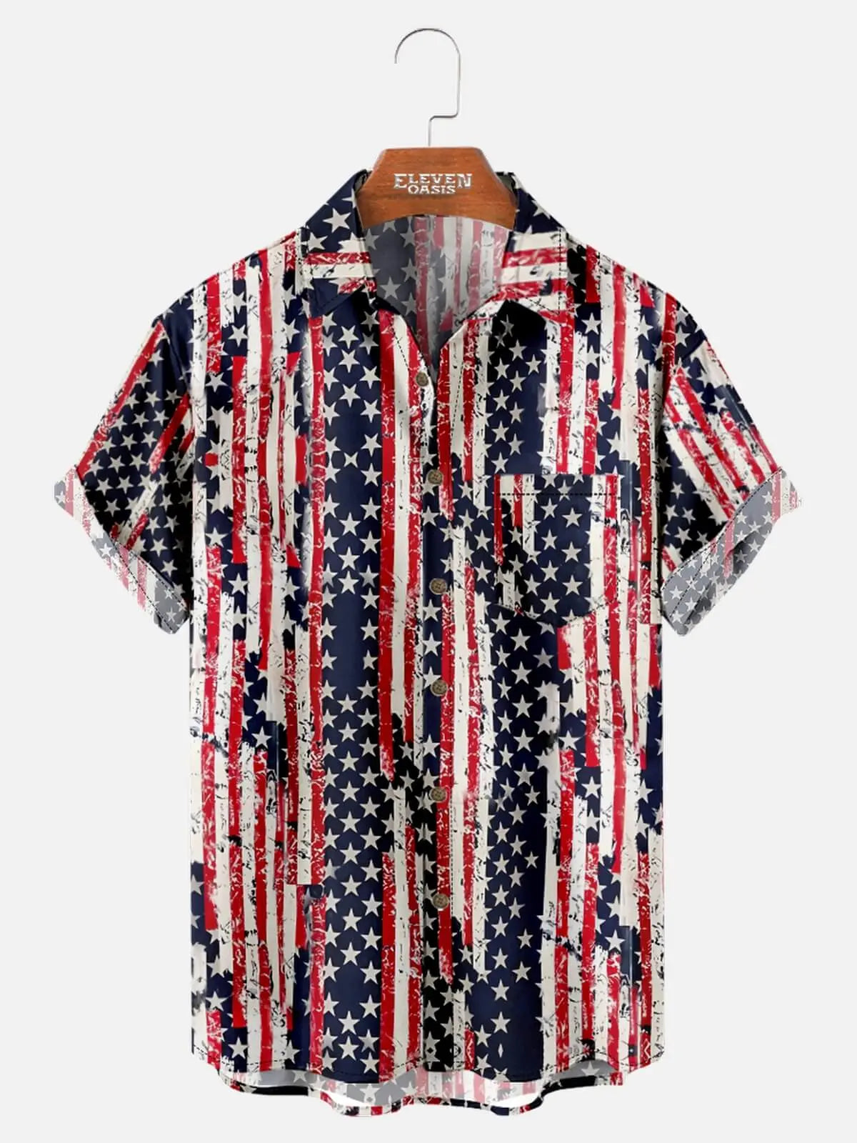 Men's Distressed Stars & Stripes Hawaiian Short Sleeve Shirt Eleven Oasis