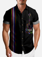 Tall Men's Colorful Guitar and Music Notes Short Sleeve Shirt Eleven Oasis