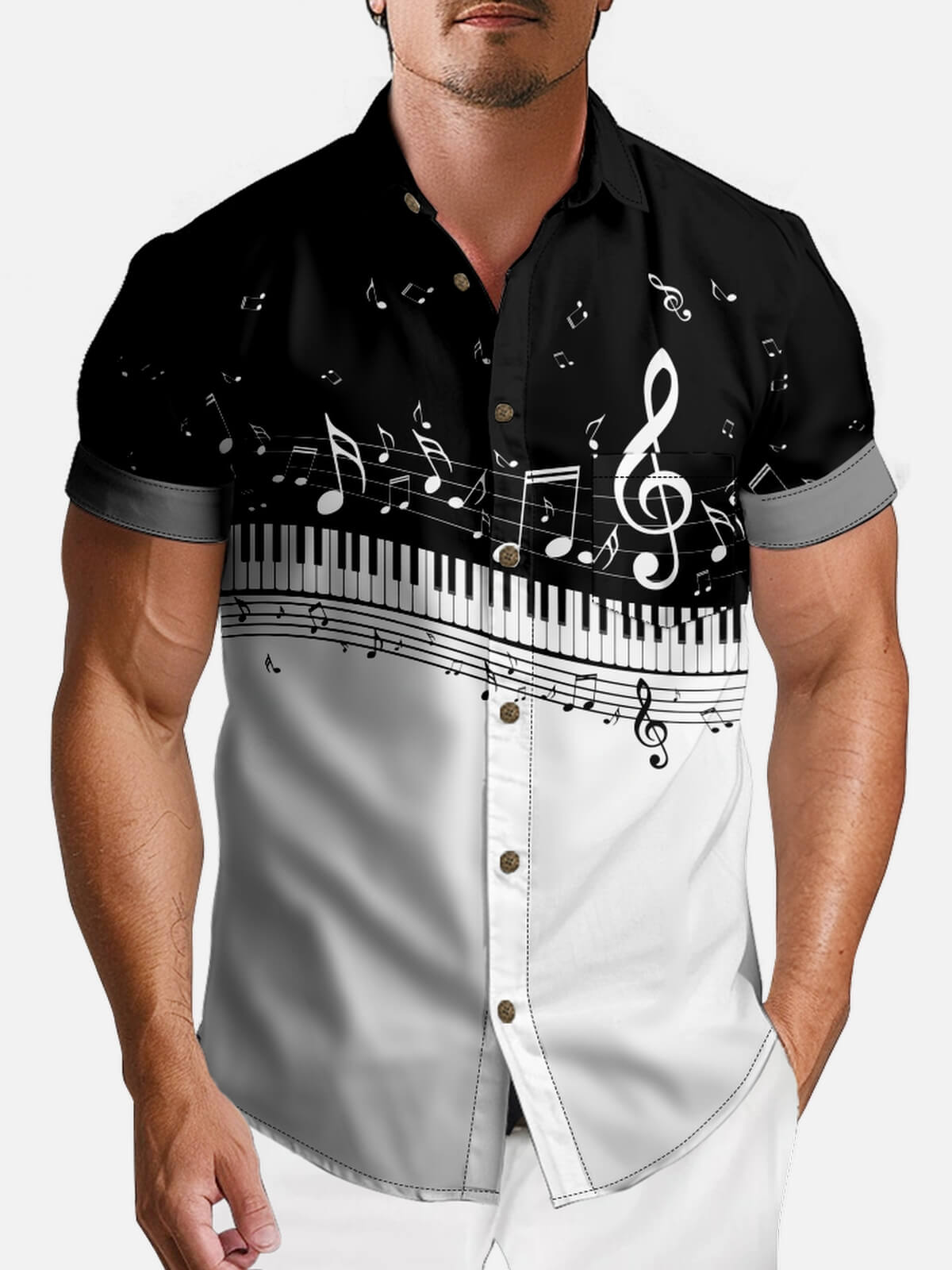 Men's Piano Keys and Notes Short Sleeve Shirt Eleven Oasis