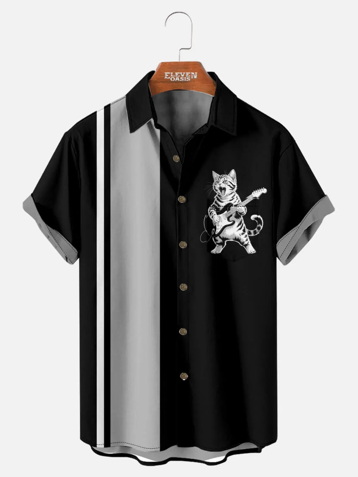 Tall Men's Rock 'n' Roll Cat Short Sleeve Shirt Eleven Oasis