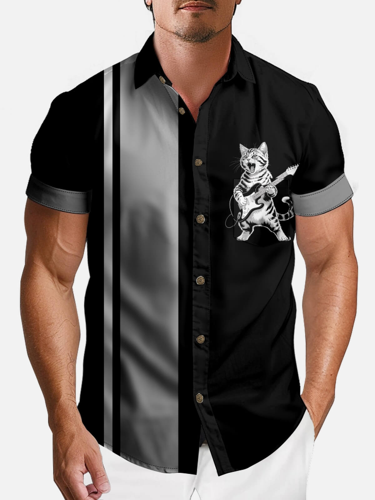 Men's Rock 'n' Roll Cat Short Sleeve Shirt Eleven Oasis