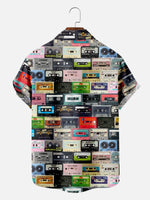 Tall Men's Cassette Tape Print Short Sleeve Shirt Eleven Oasis