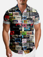 Tall Men's Cassette Tape Print Short Sleeve Shirt Eleven Oasis