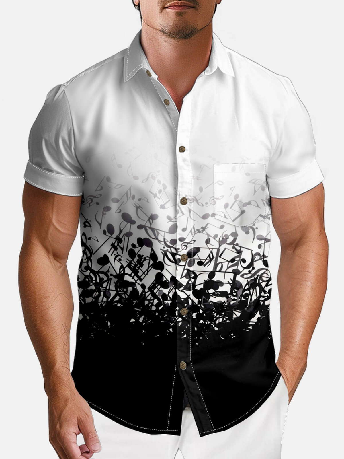 Men's Music Note Gradient Short Sleeve Shirt Eleven Oasis