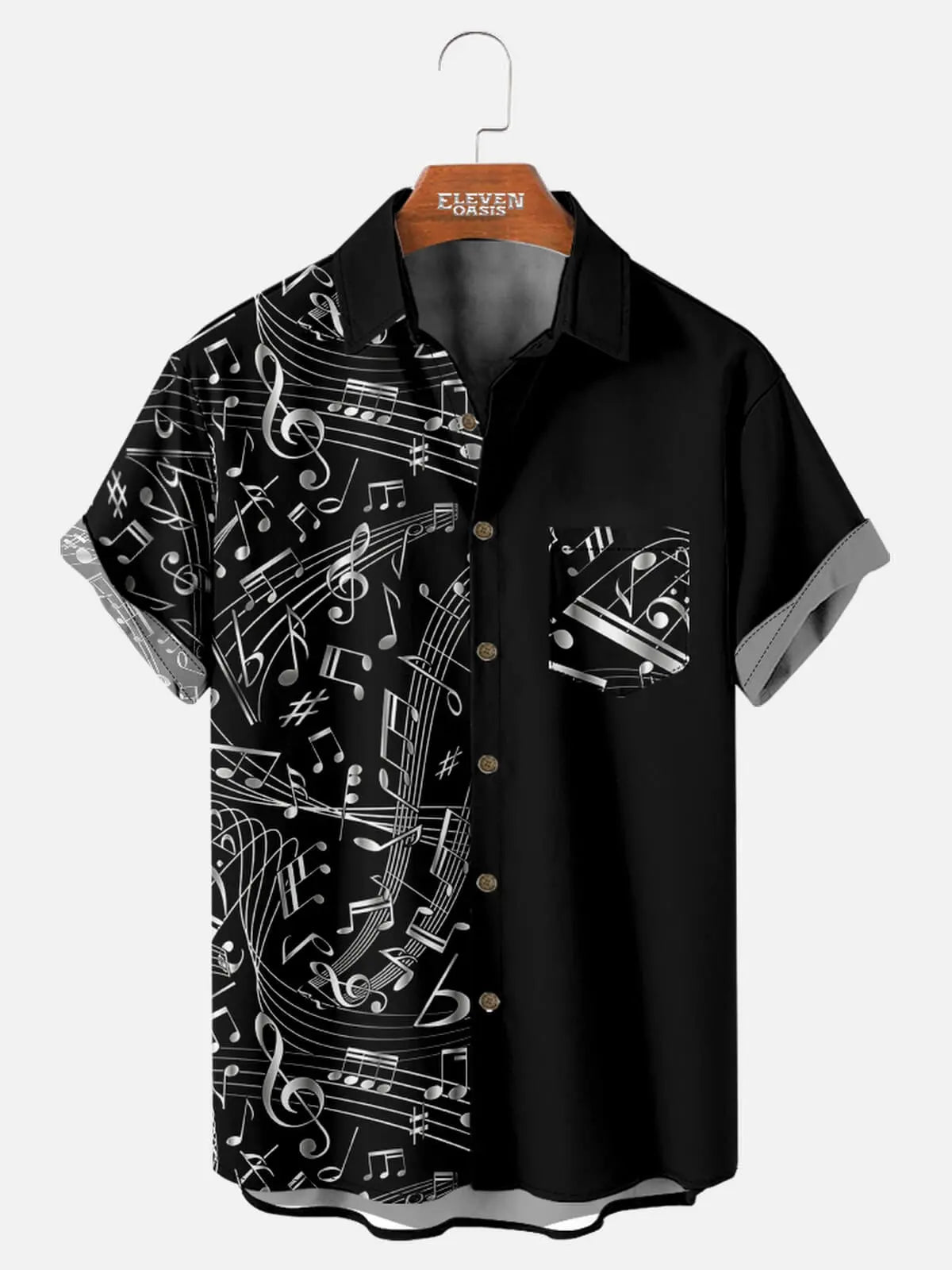 Men's Music Notes Short Sleeve Shirt Eleven Oasis