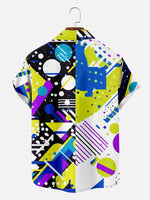 Men's Trapper Keeper Inspired Colorful  Geometric Shapes Short Sleeve Shirt ElevenOasis