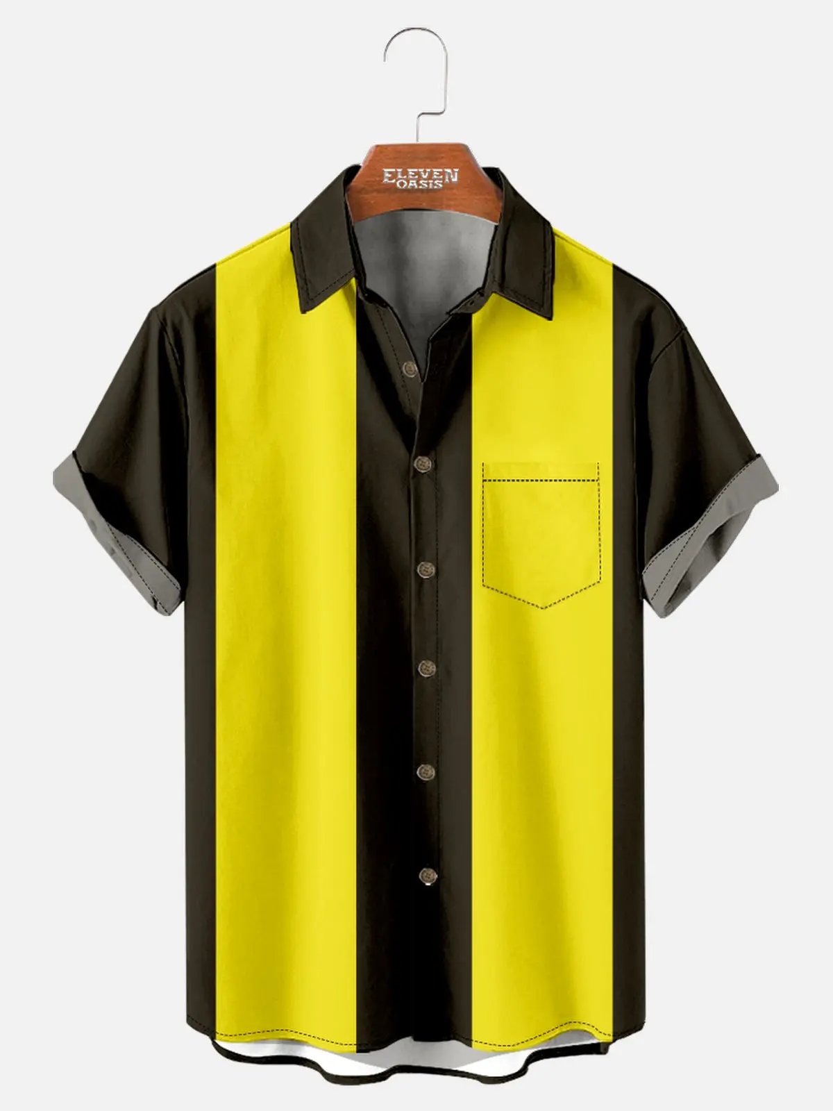 Men's Basic 50s Style Bowling Short Sleeve Shirt ElevenOasis