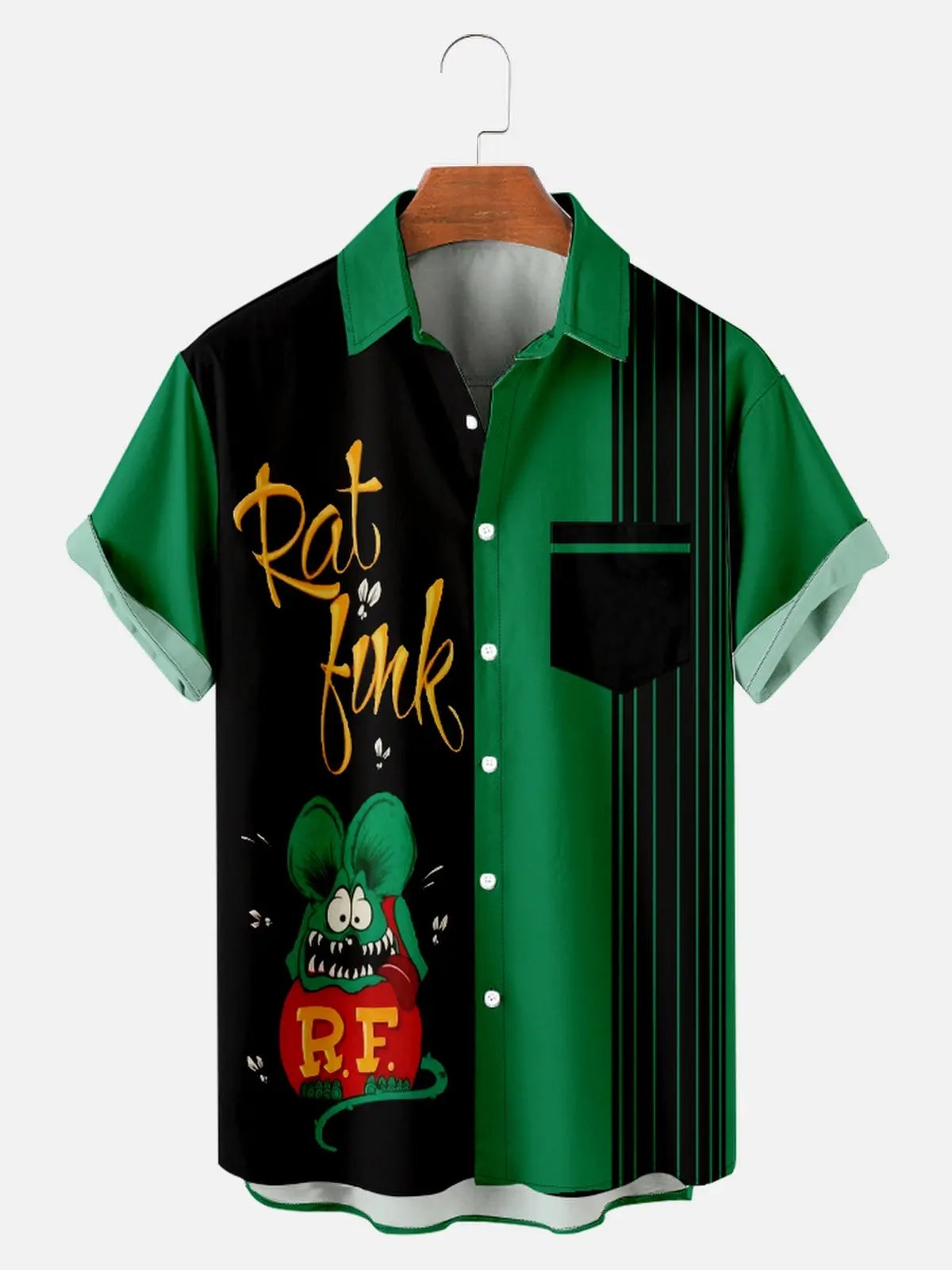 Tall Men's Rat Fink Hot Rod Stripe Short Sleeve Shirt Eleven Oasis