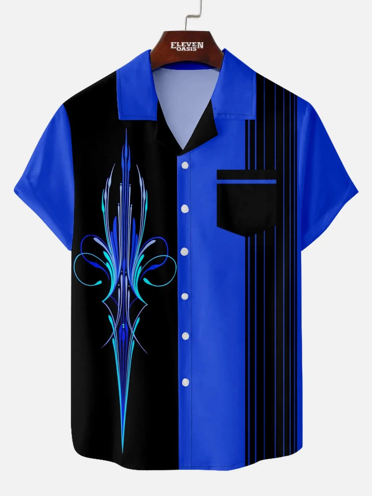 Men's Flame Design Pinstripe Short Sleeve Shirt ElevenOasis