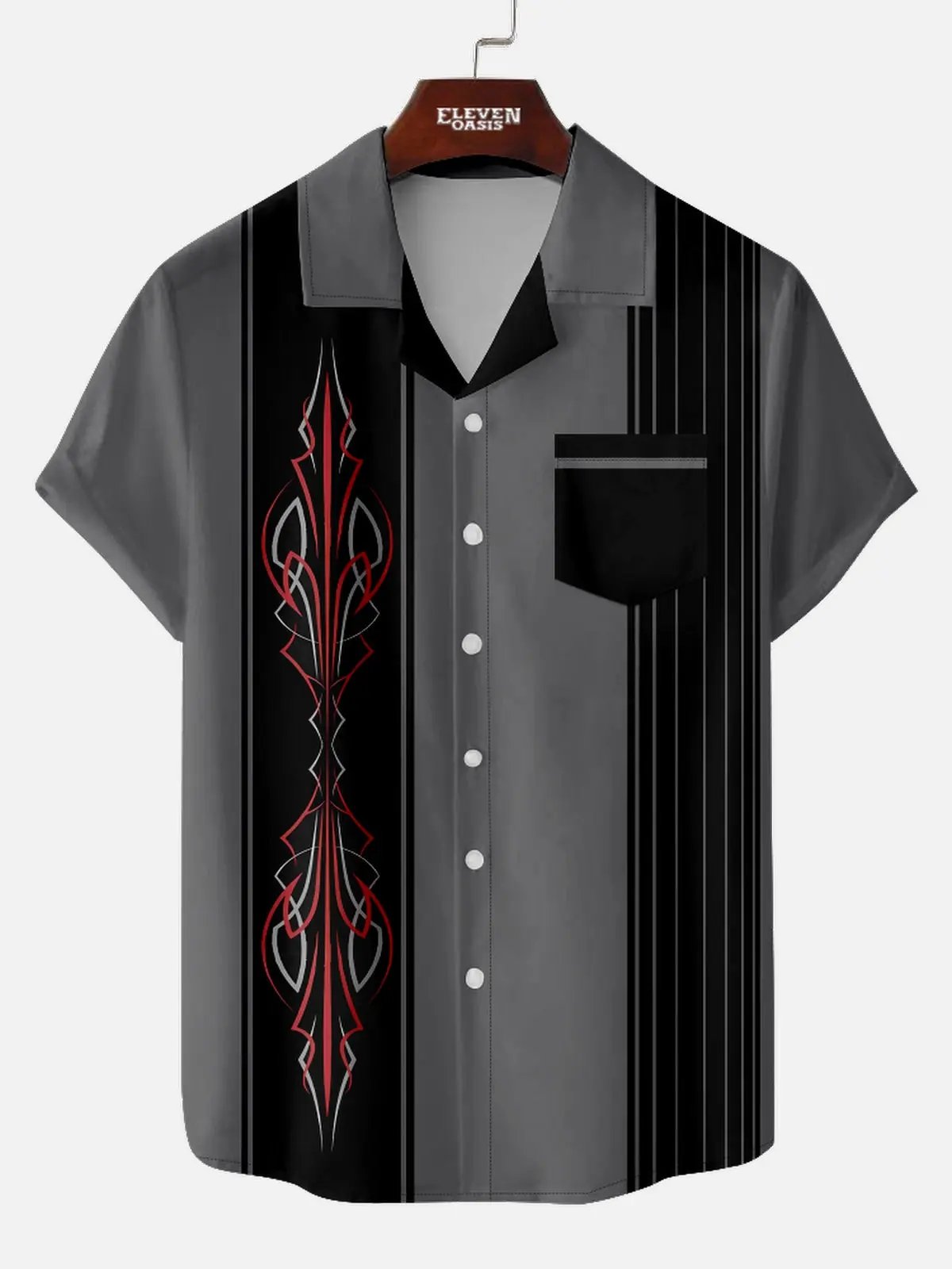 Men's Flame Design Pinstripe Short Sleeve Shirt ElevenOasis
