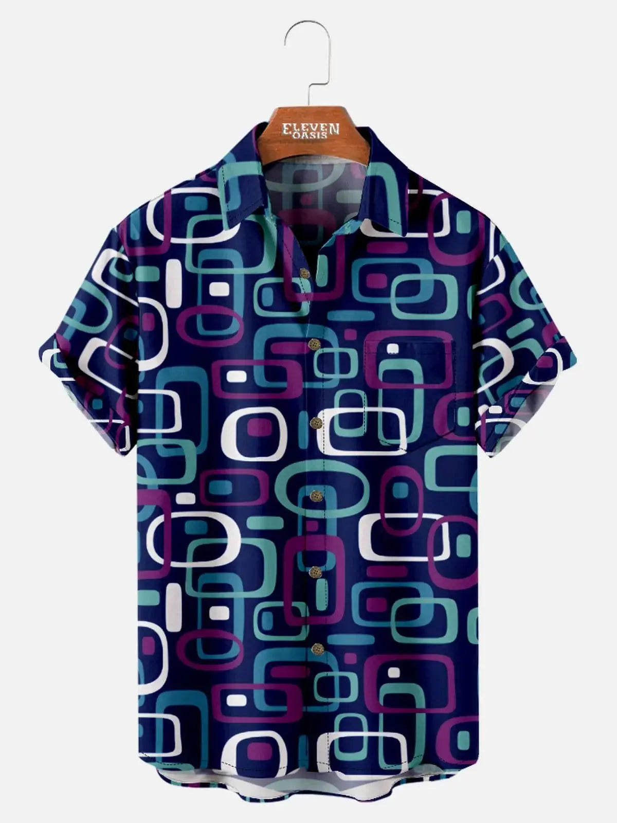 Men's Iconic 70s Pattern in Purple Short Sleeve Shirt, Blue / L / Lightweight Men's Iconic 70s Pattern in Purple Short Sleeve Shirt, Blue / L / Lightweight