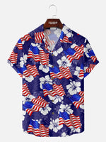 Men's Patriotic American Flag Hibiscus Hawaiian Short Sleeve Shirt Eleven Oasis