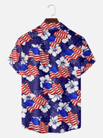 Men's Patriotic American Flag Hibiscus Hawaiian Short Sleeve Shirt Eleven Oasis