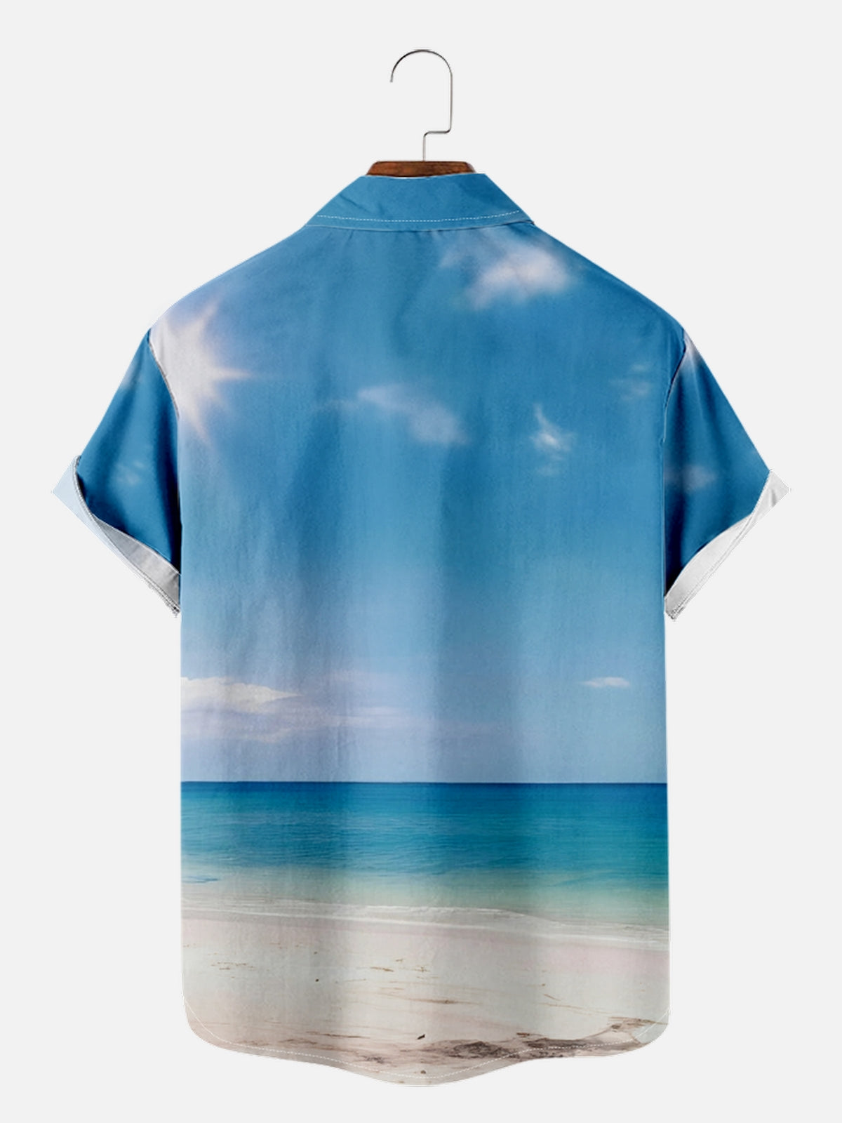 Men's Naked Santa Running on the Beach to a Christmas Stocking Palm Tree Short Sleeve Shirt ElevenOasis