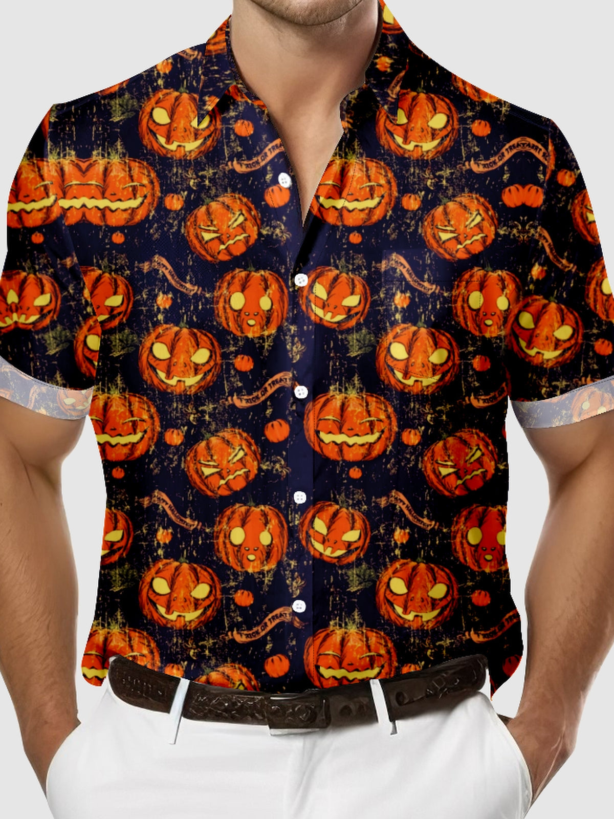 Men's Jack-O'-Lantern Halloween Short Sleeve Shirt Eleven Oasis