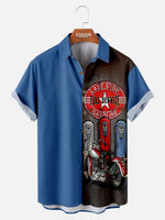 Men's Motorcycle Gas Station Printed Short Sleeve Shirt Eleven Oasis