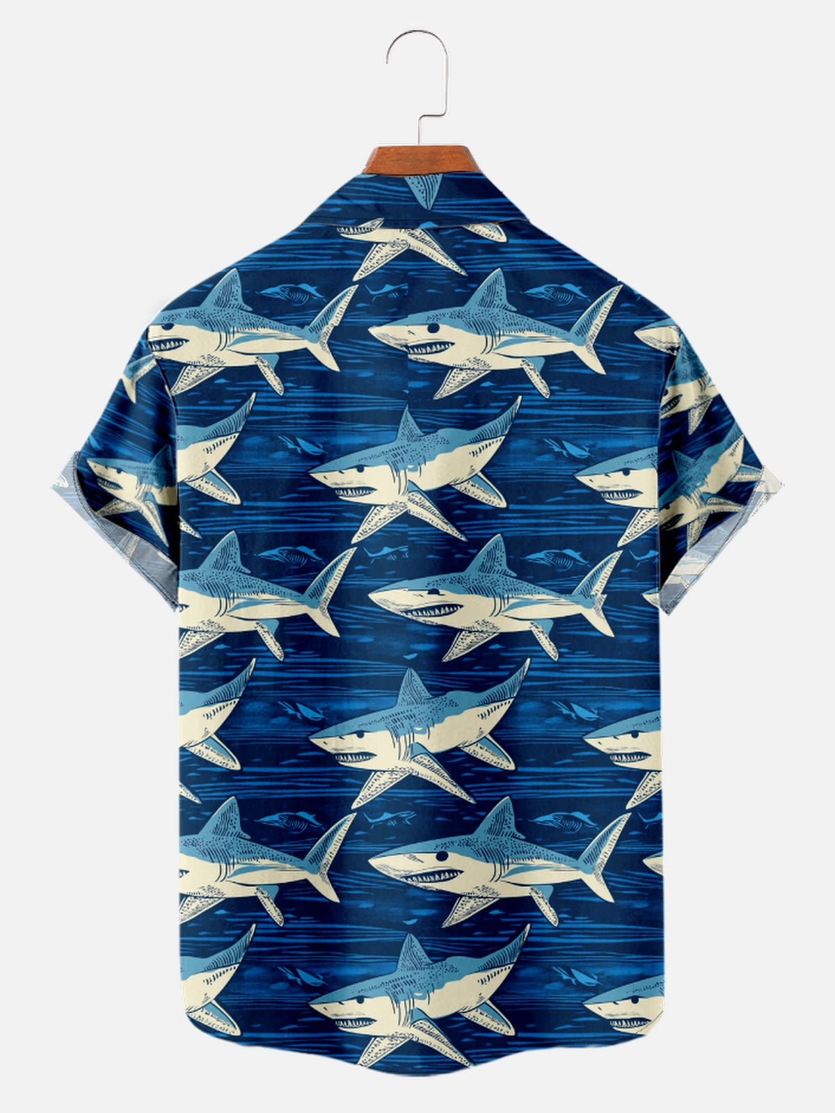 Men's Vintage Shark Pattern Short Sleeve Shirt ElevenOasis
