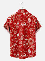 Men's Red Christmas Doodle Print Short Sleeve Shirt Eleven Oasis