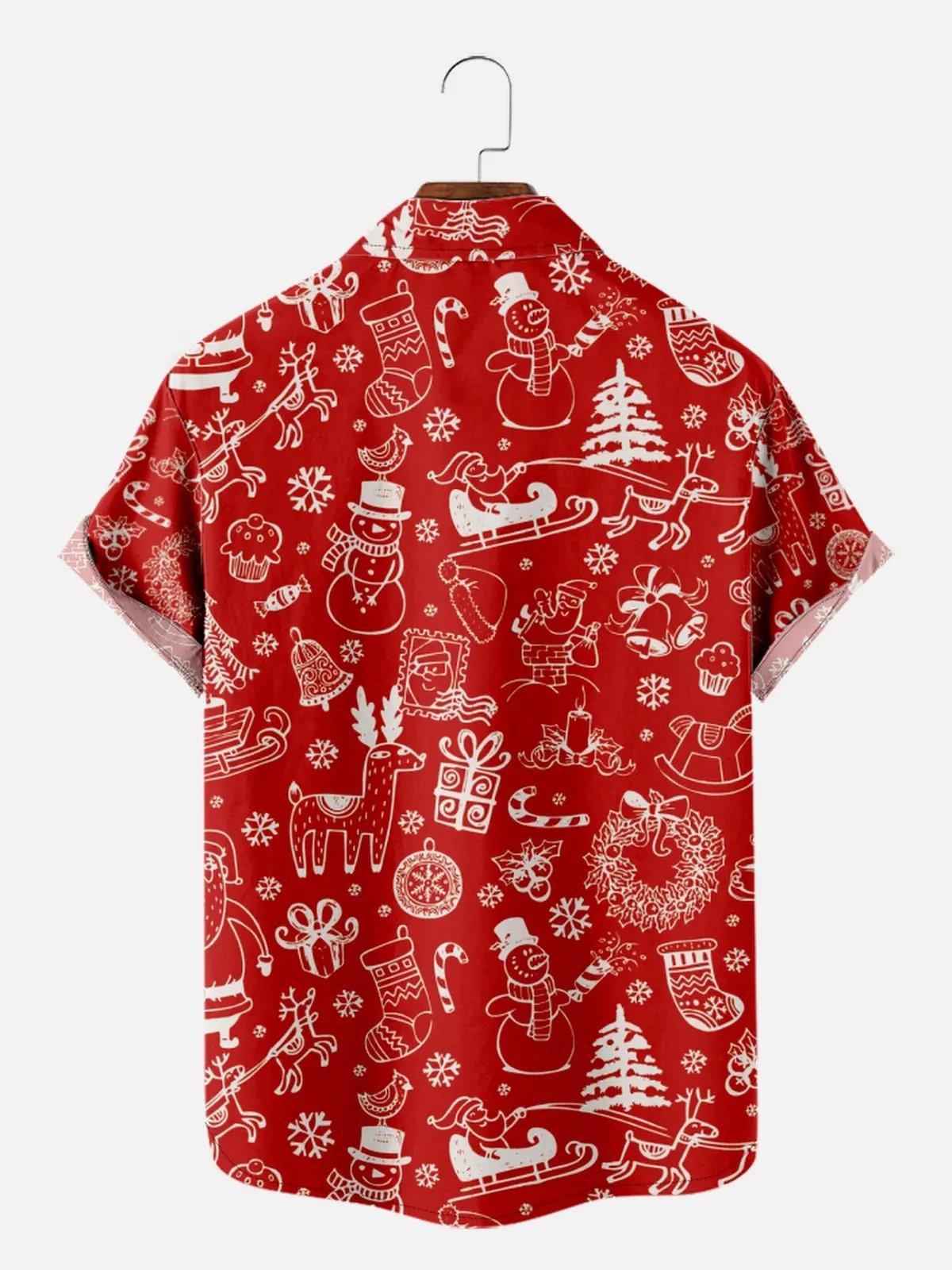 Men's Red Christmas Doodle Print Short Sleeve Shirt Eleven Oasis