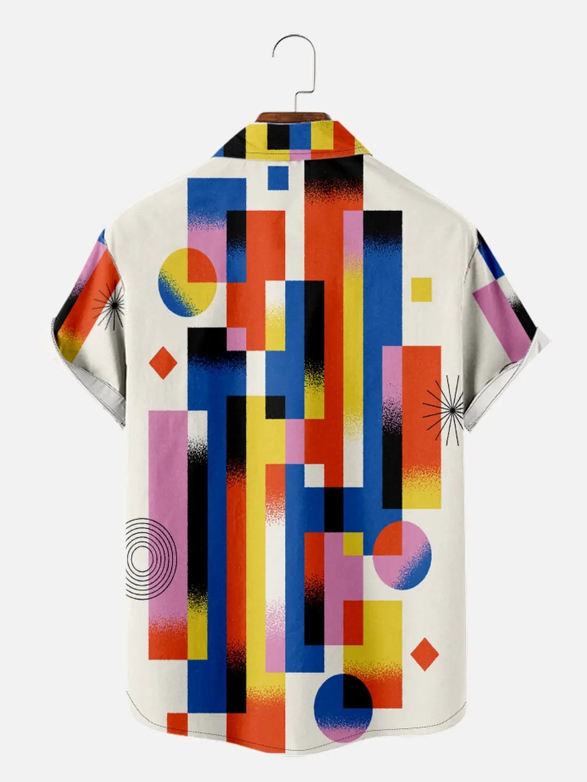 Men's Retro Color Block Geometric Short Sleeve Shirt ElevenOasis