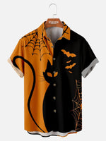 Men's Black Cat and Bats Short Sleeve Shirt Eleven Oasis