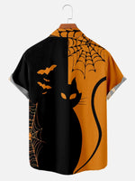 Men's Black Cat and Bats Short Sleeve Shirt Eleven Oasis