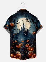 Men's Haunted Castle Jack-o-Lanterns Short Sleeve Shirt ElevenOasis