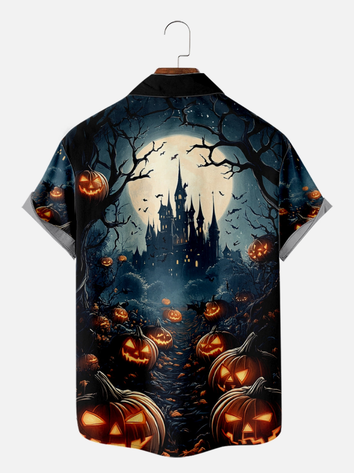 Men's Haunted Castle Jack-o-Lanterns Short Sleeve Shirt ElevenOasis