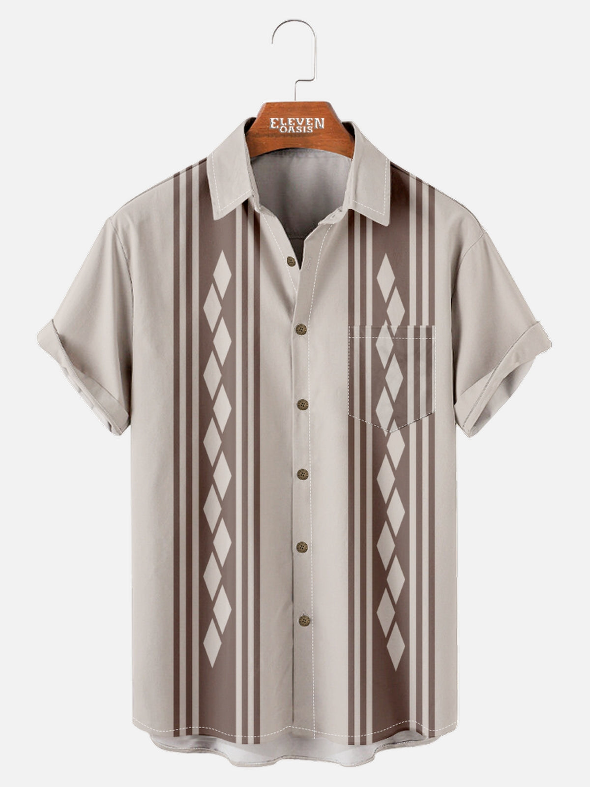 Men's Retro Diamond Stripe Bowling Short Sleeve Shirt ElevenOasis