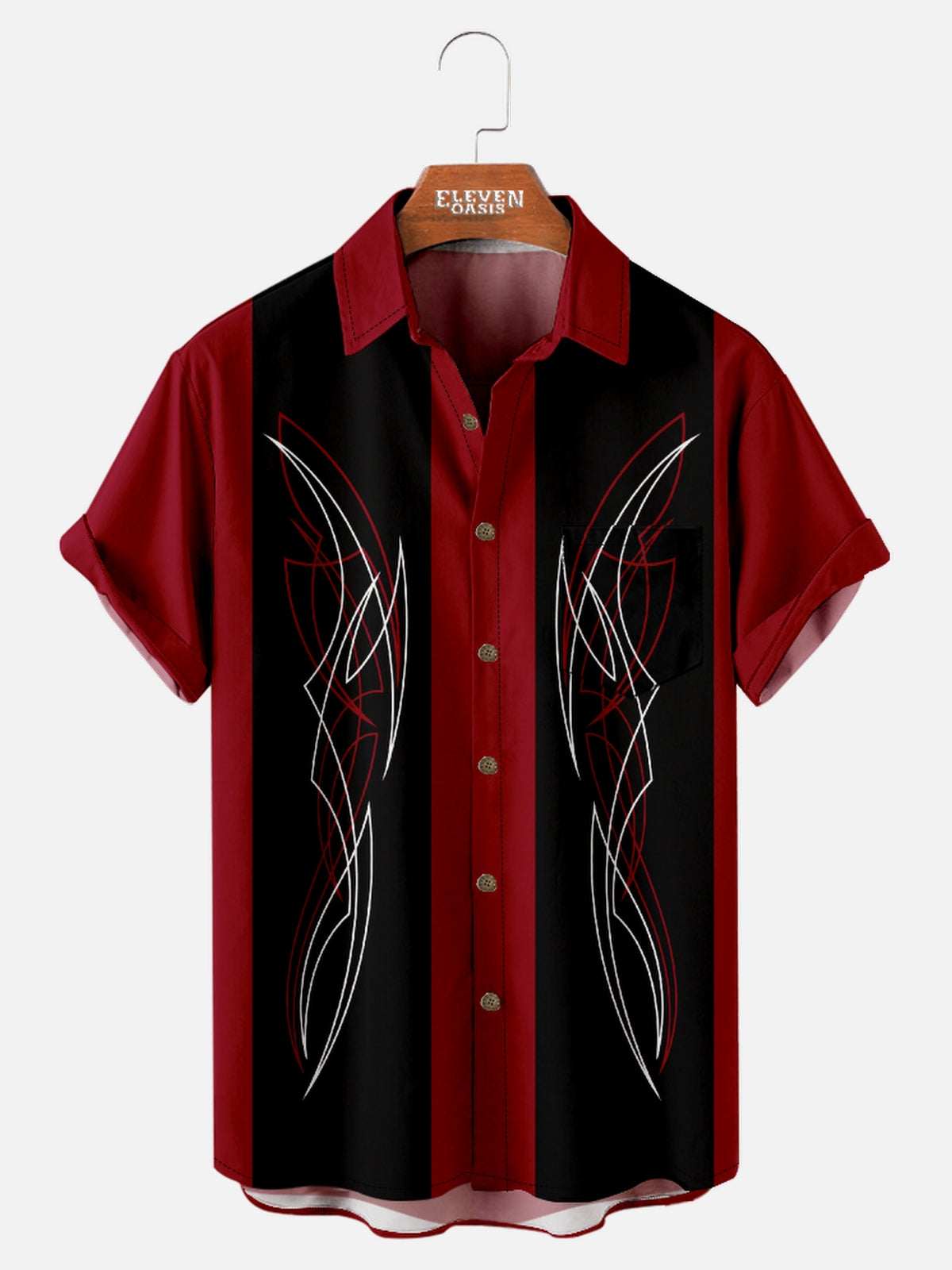 Men's Hot Rod Pinstripe Bowling Short Sleeve Shirt ElevenOasis