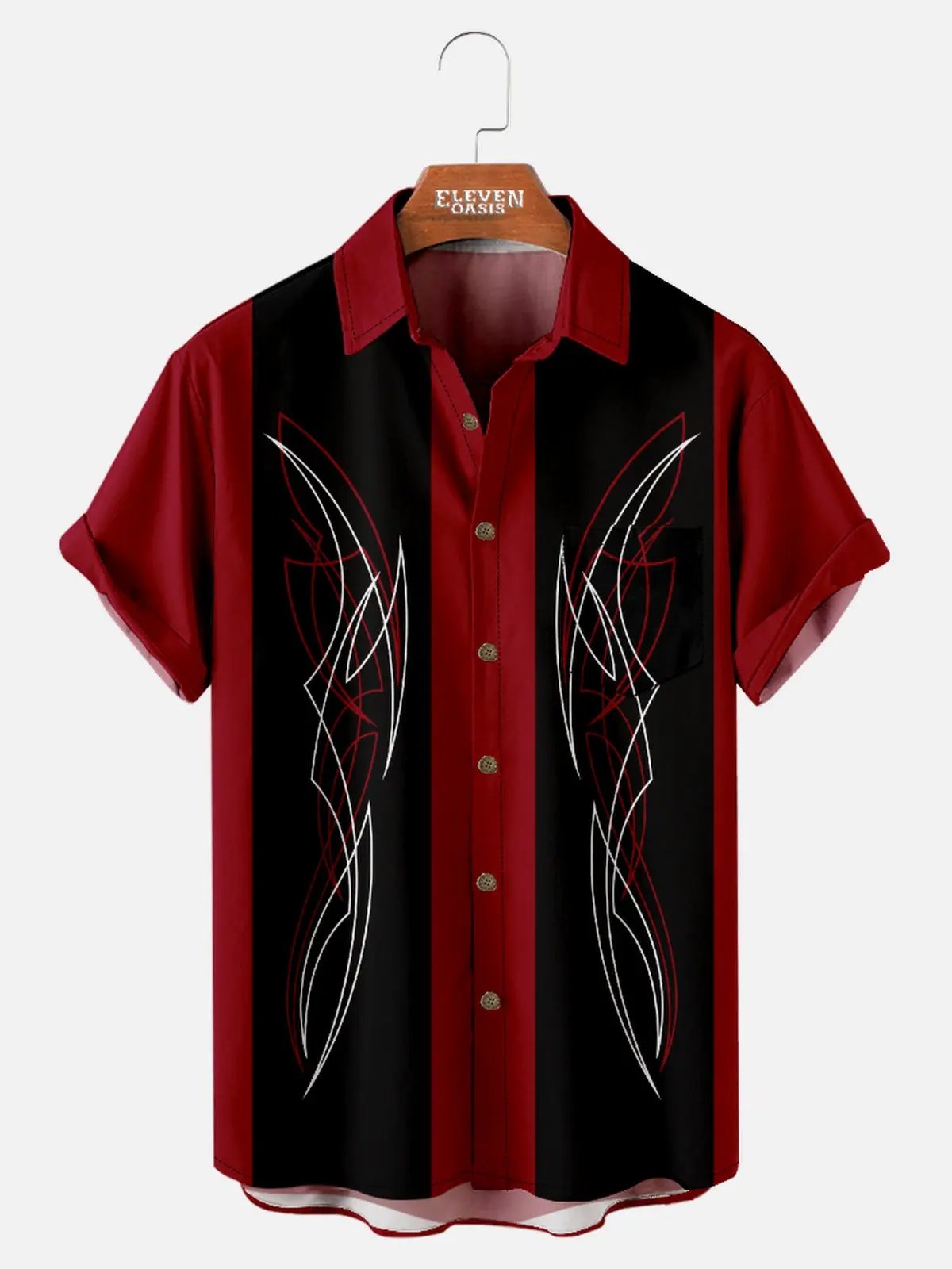 Men's Hot Rod Pinstripe Bowling Short Sleeve Shirt Eleven Oasis