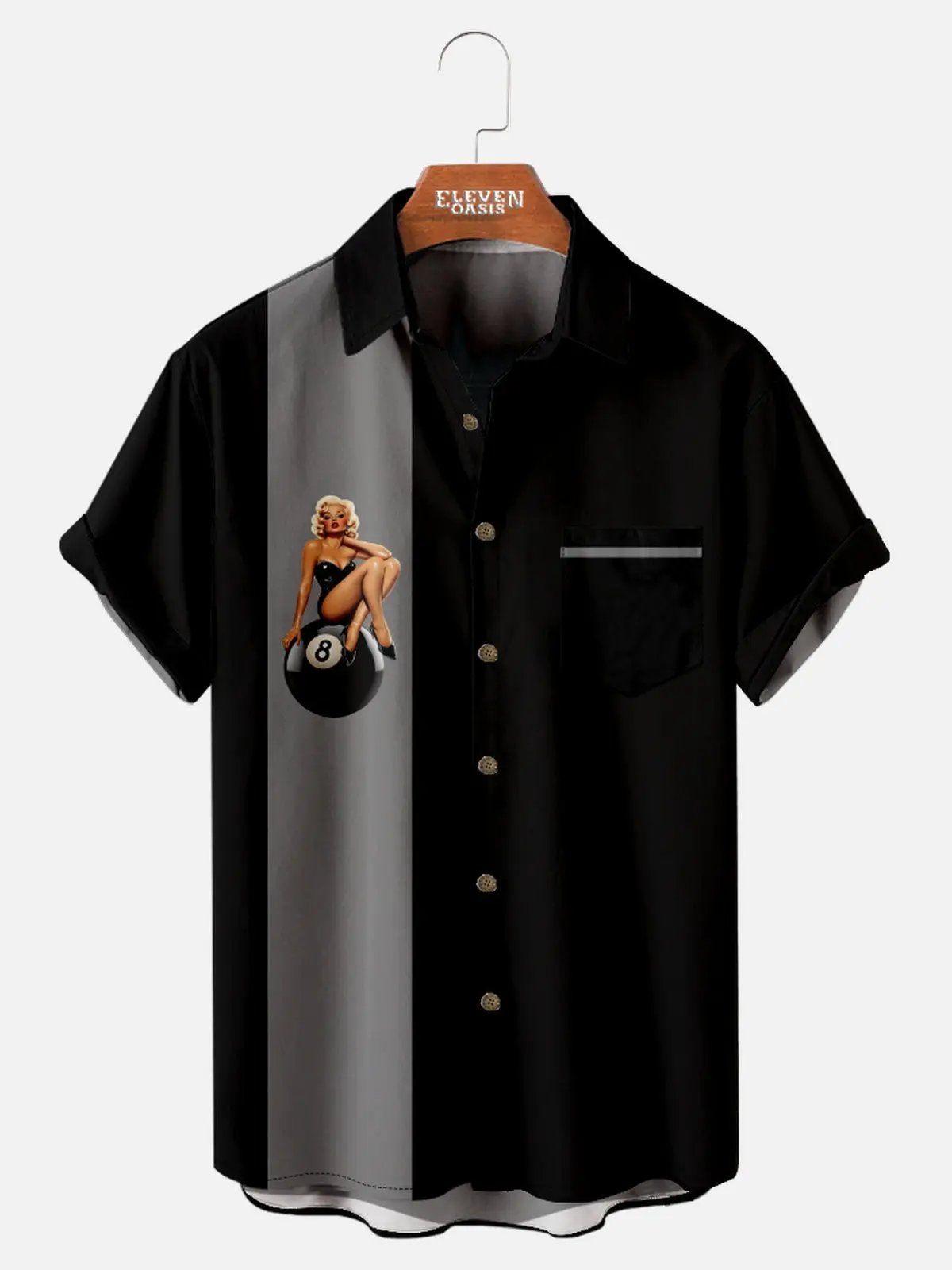 Men's Pin-Up Eight Ball Bowling Short Sleeve Shirt ElevenOasis