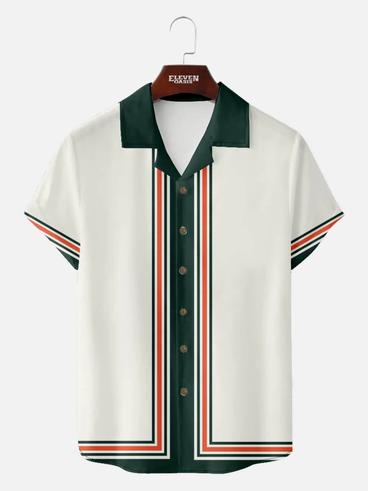 Men's Classic Vertical Stripe Bowling Short Sleeve Shirt ElevenOasis