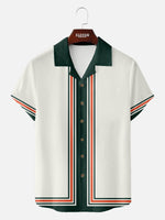Men's Classic Vertical Stripe Bowling Short Sleeve Shirt ElevenOasis