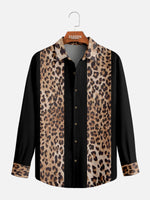 Men's Leopard Print Panel Bowling Long Sleeve Shirt Eleven Oasis