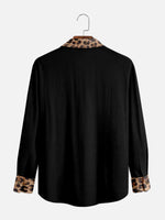 Men's Leopard Print Panel Bowling Long Sleeve Shirt Eleven Oasis