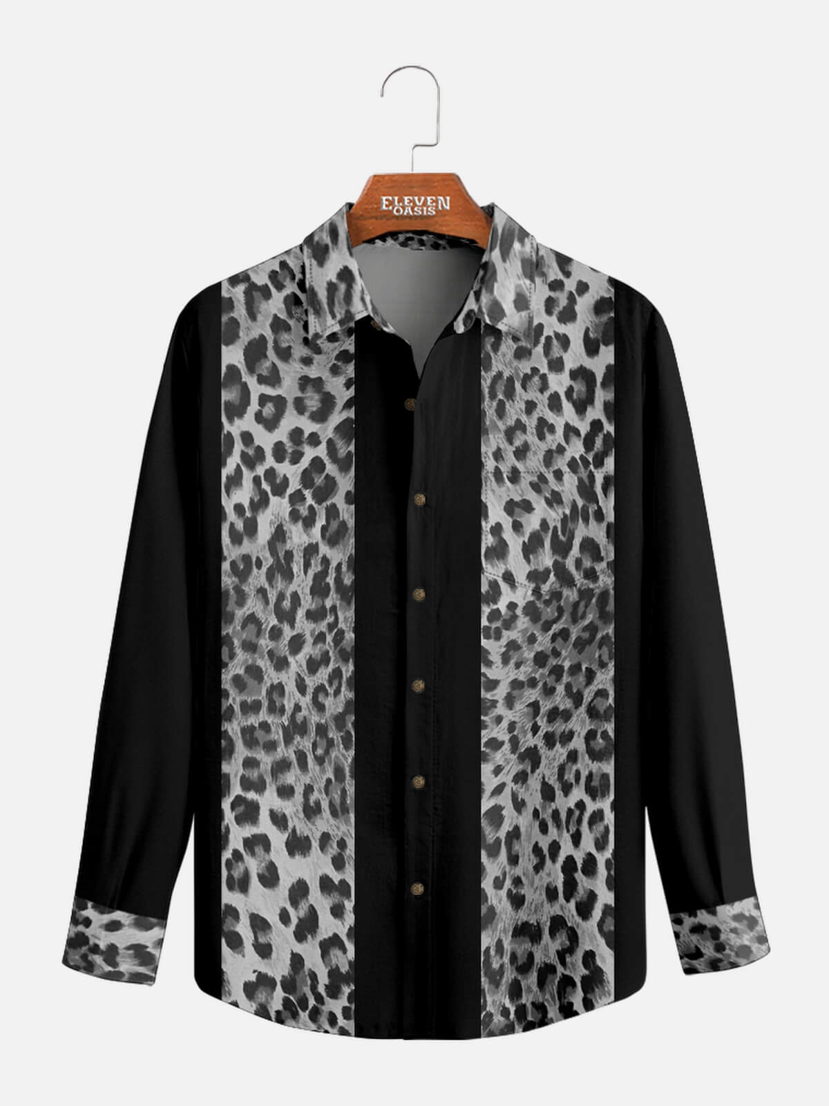 Men's Leopard Print Panel Bowling Long Sleeve Shirt Eleven Oasis